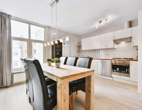 Modern dining room in a luxury house with individual design